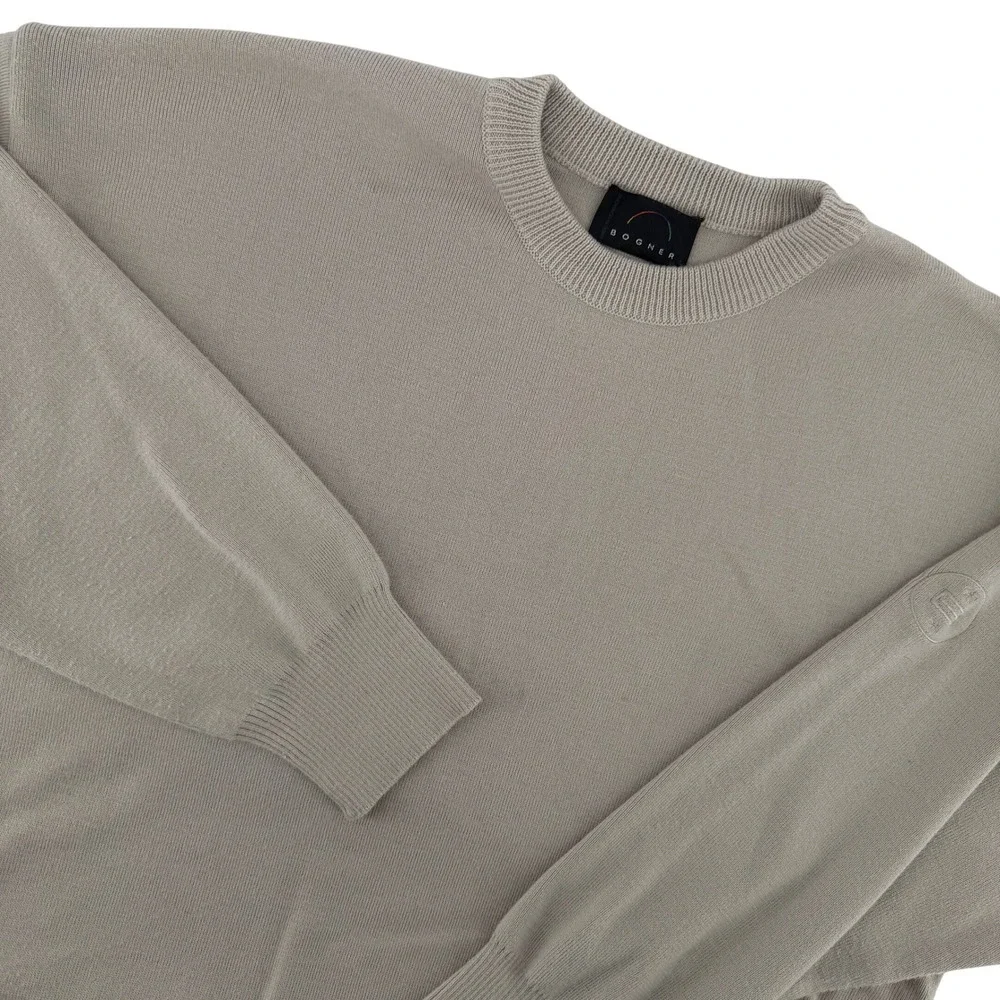Bogner Men's L Crewneck Wool Blend Sweater Beige Knit Long Sleeve Italian‎ Yarn